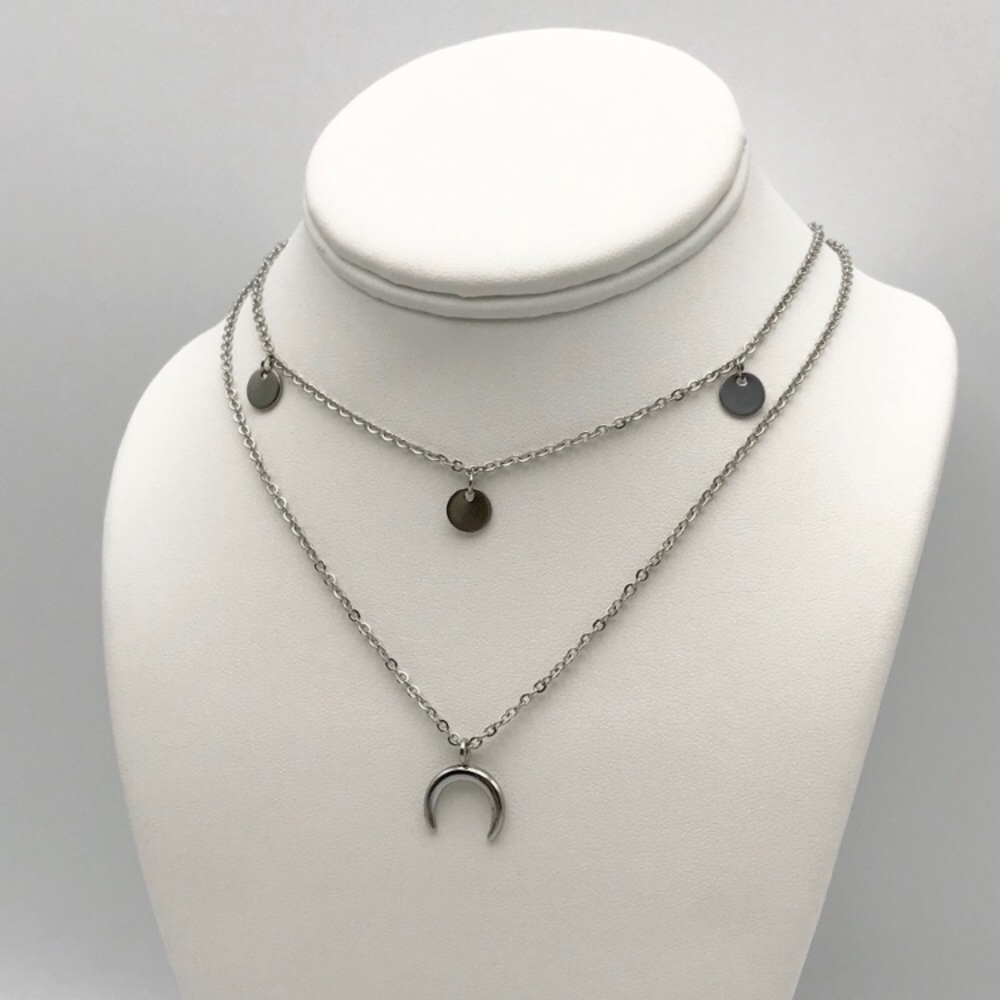 Layered Moon Sequin Necklace | Stainless Steel